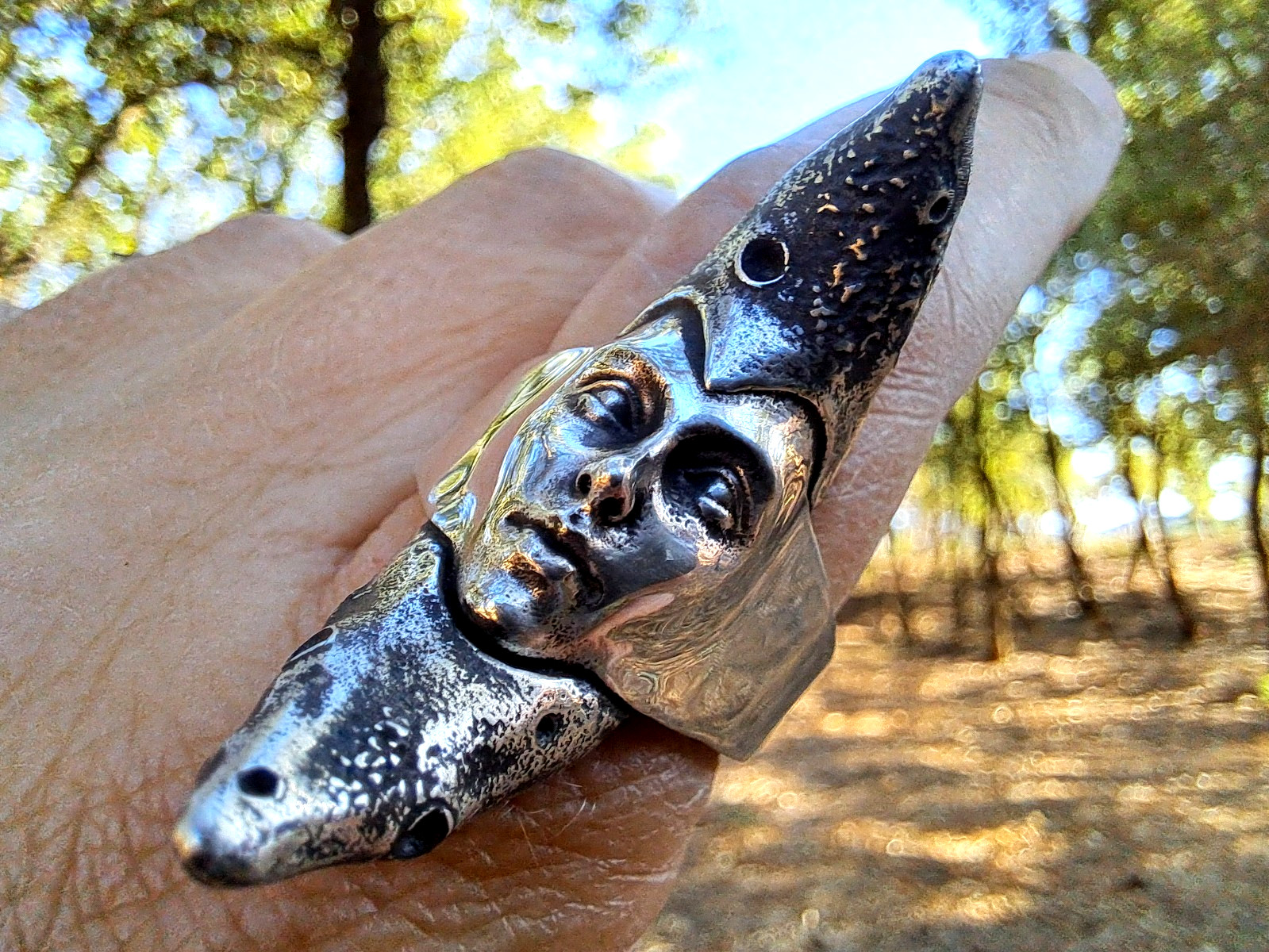 Moon Goddess Silver Ring, Crescent Moon Face Ring