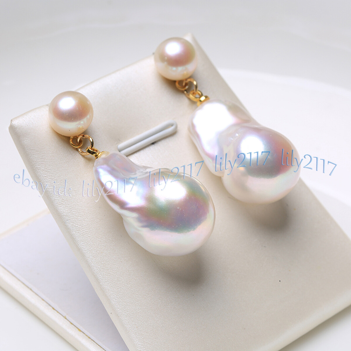 15-25MM REAL NATURAL WHITE FRESHWATER BAROQUE PEARL DANGLE GOLD STUD EARRINGS