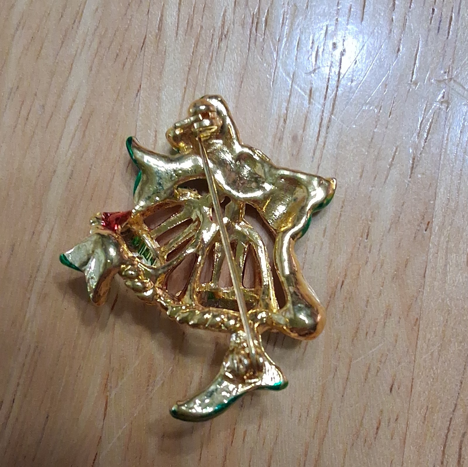 Lot of 5 Christmas Enamel Rhinestone Dangling Brooch Pins Tree Wreath Bells