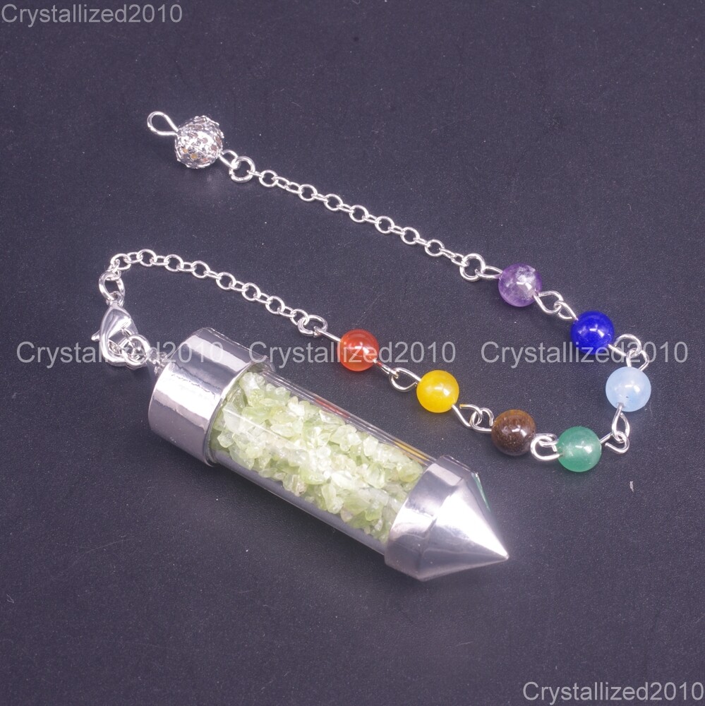 Natural Gemstones Wishing Pendulum Pointed Reiki Chakra Chip Beads Pendant