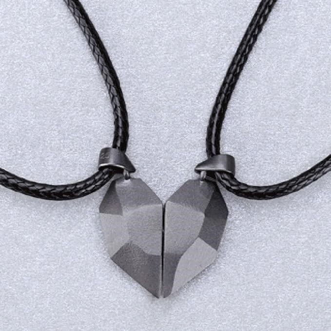 Heart Magnet Necklace Set for Couple – Black w/ Black, Great Gift, Anniversary