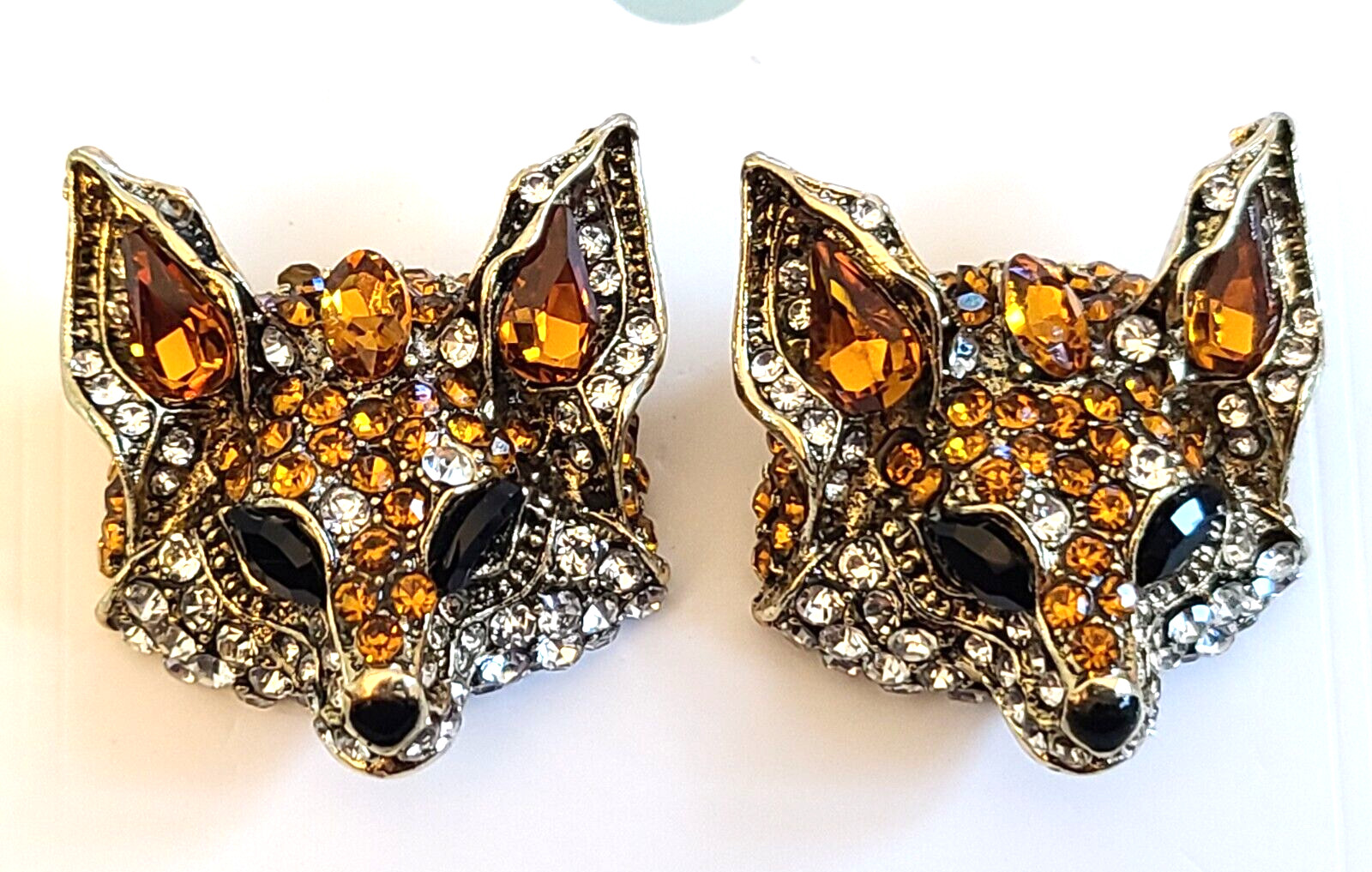 1.25″ WOWSER DREJEW DESIGNER STYLE FOX HEAD CRYSTAL RHINESTONE EARRINGS
