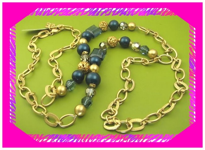 BRIGHTON CONTEMPO CHIC Blue & GOLD Crystal Bead LONG NECKLACE NWtag $108 60%