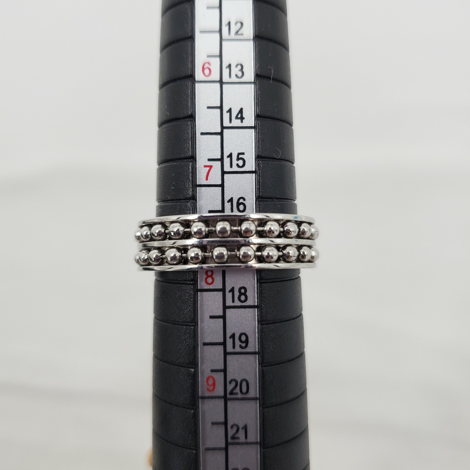 Stainless Steel No Tarnish Ball Chain Inlay Ring Men’s Size 7.5