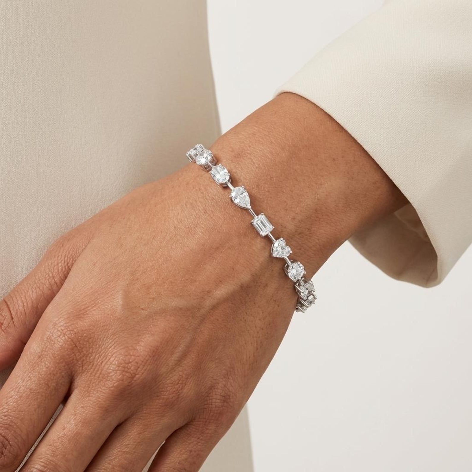 4 CT Multi-Shape CZ Diamond Tennis Bracelet, 5 Cut Mixed Shape Wedding Jewelry
