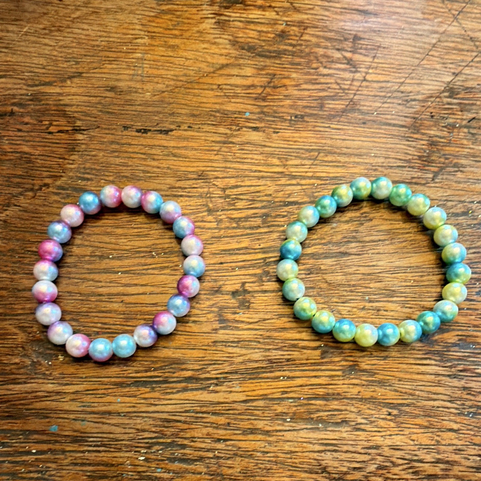Set Of 6 Multicolor Beaded Stretch Charm Bracelets Stars Flowers Stackable