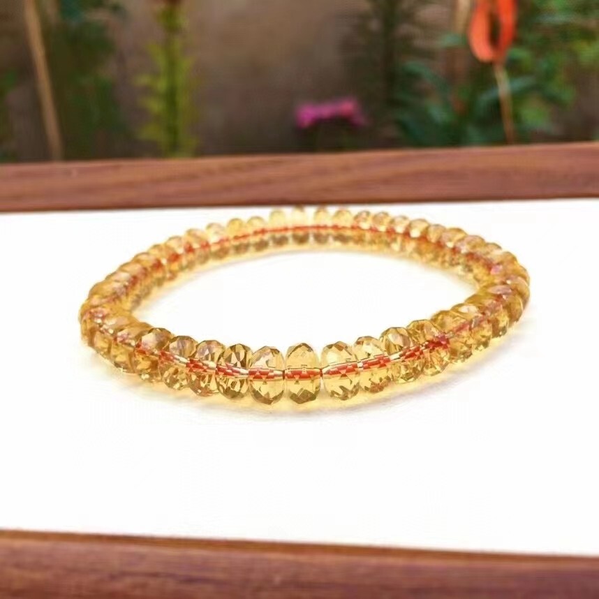 8mm Natural Yellow Citrine Crystal Marquise Faced Beads Bracelet for Adults