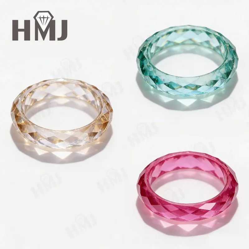 All Lab Grown Ruby Moissanite Ring Plain Band Ring White/Green/Blue Jewelry Gift