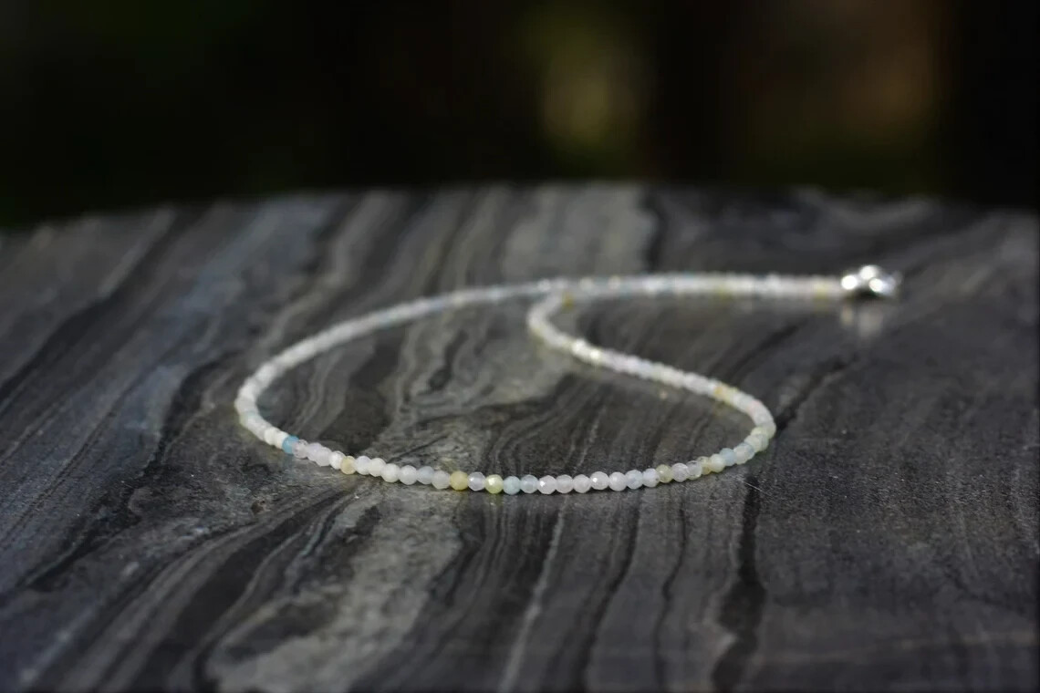 2MM Natural Morganite Chakra Necklace Healing Delicate Small Beads Women Choker