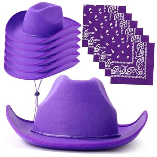 12 Pcs Cowboy Hats with Bandanas, Bulk Adjustable Felt Western Cowgirl Hats