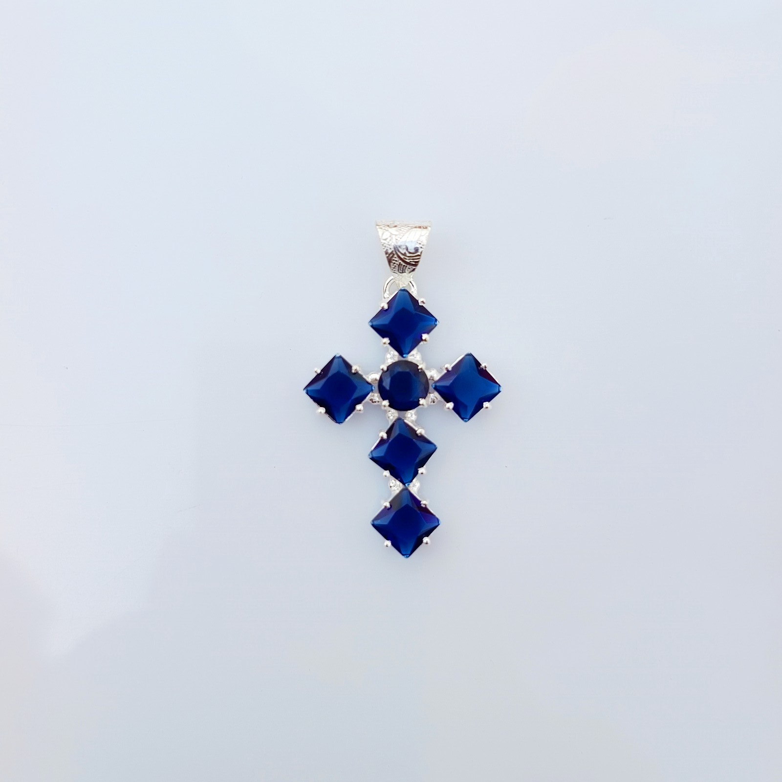 Tanzanite Cross Pendant 925 Sterling Silver Handmade Gemstone Jewelry 2.20 Inch
