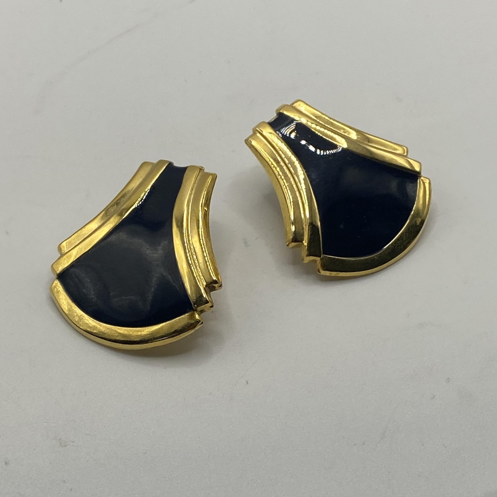 Gold Tone Blue Enamel Fan Stud Earrings Womens Butterfly 1 In Retro Jewelry