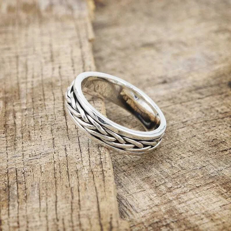 925 Sterling Silver, Solid Silver, Band Ring, Unisex, Braided Band Ring