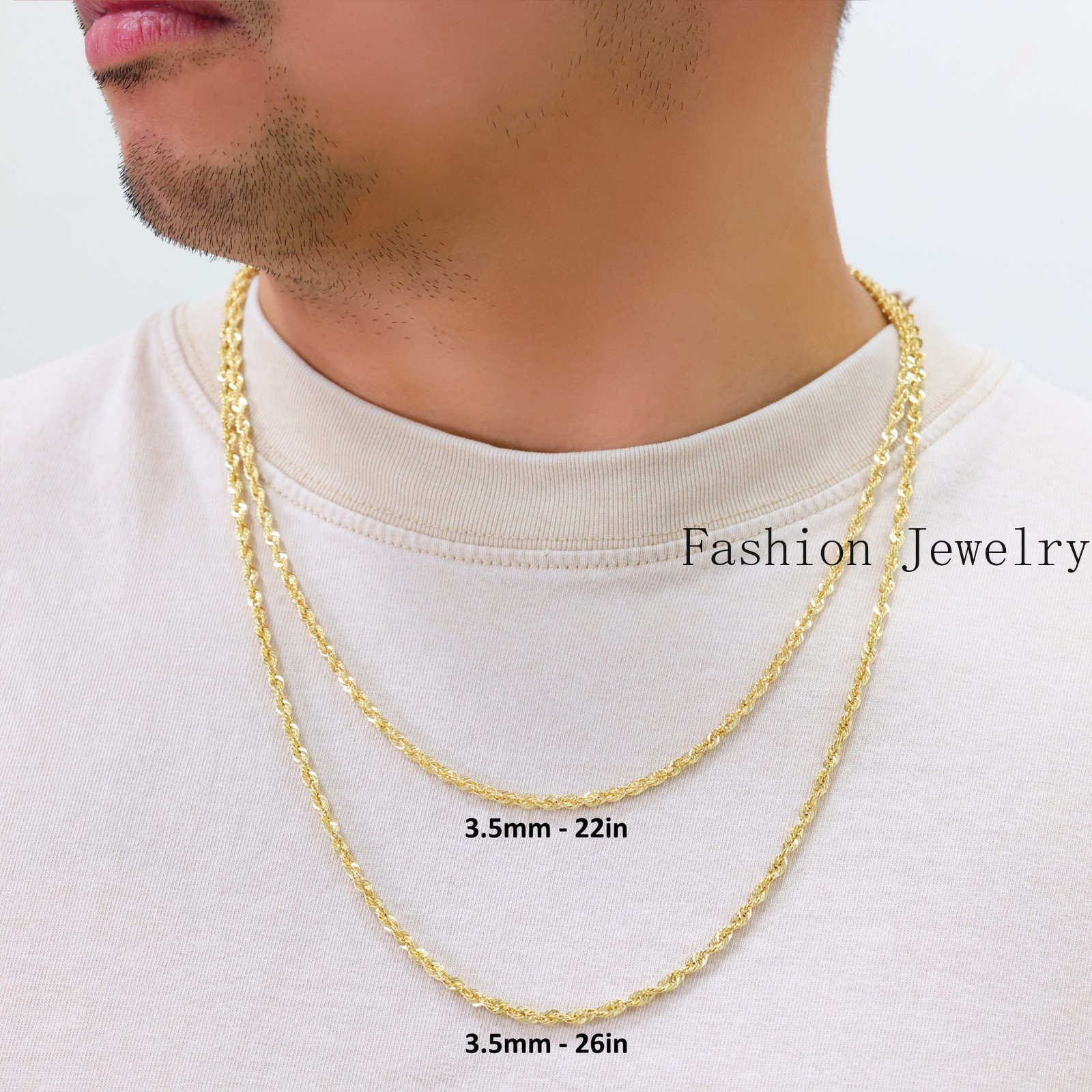 14K Yellow Gold 3.5mm Rope Chain Laser Diamond Cut Necklace Mens Womens 16″- 30″