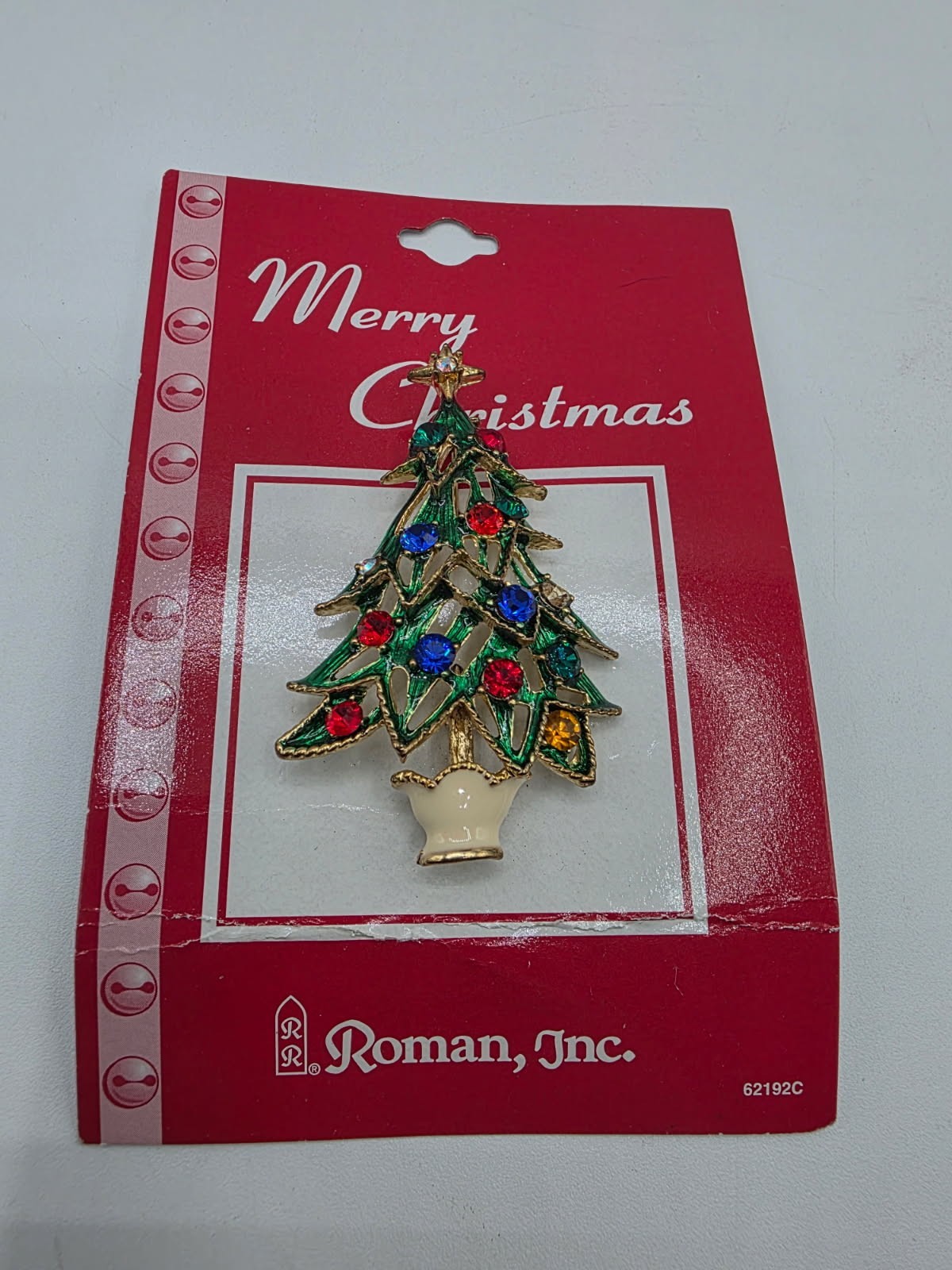 Roman, Inc. Rhinestone Enamel Christmas Tree Brooch Pin – On Card.