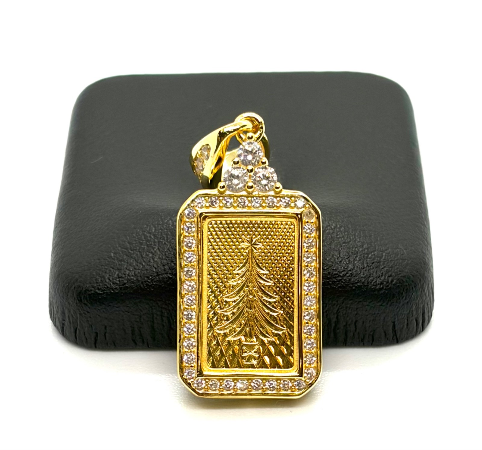 24K Pure Gold 1g Ingot Christmas Tree Pendant Charm Solid Gold Jewelry