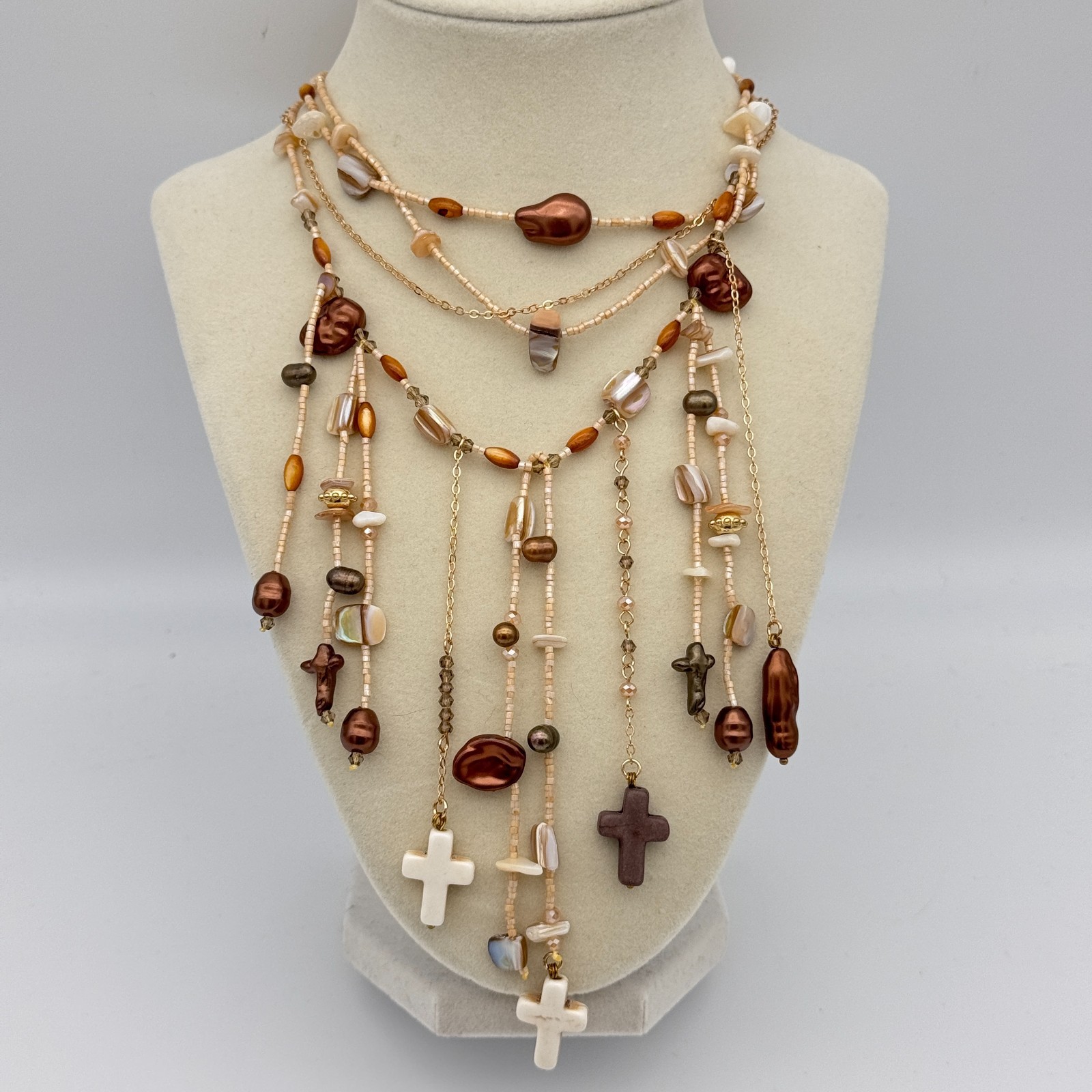 Free People Ariana Ost Something Beautiful Necklace Beaded Charms Cross Boho NEW