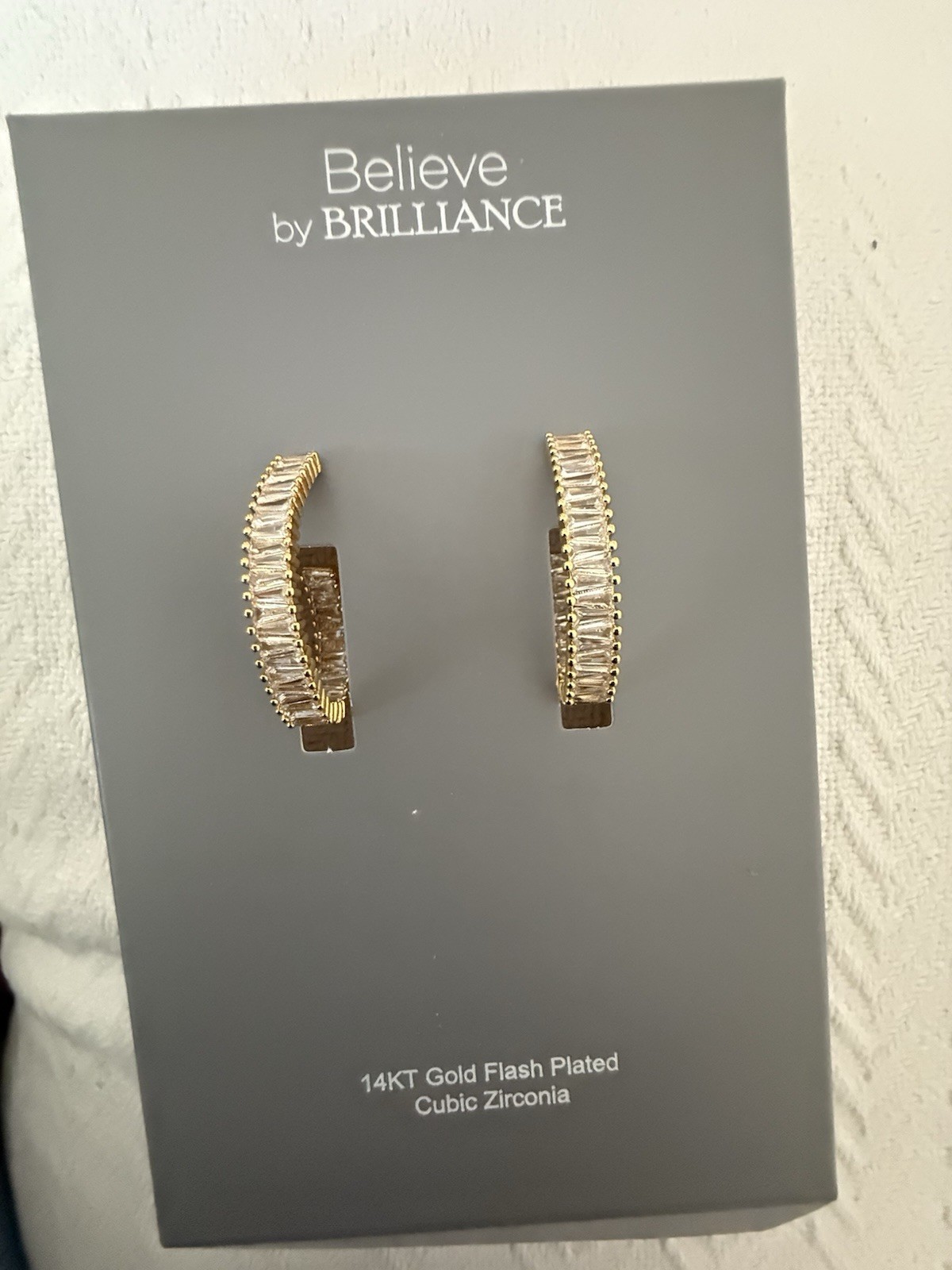 Believe by BRILLIANCE Hoop Earrings 14K Gold Flash Plated CZ Butterfly Back
