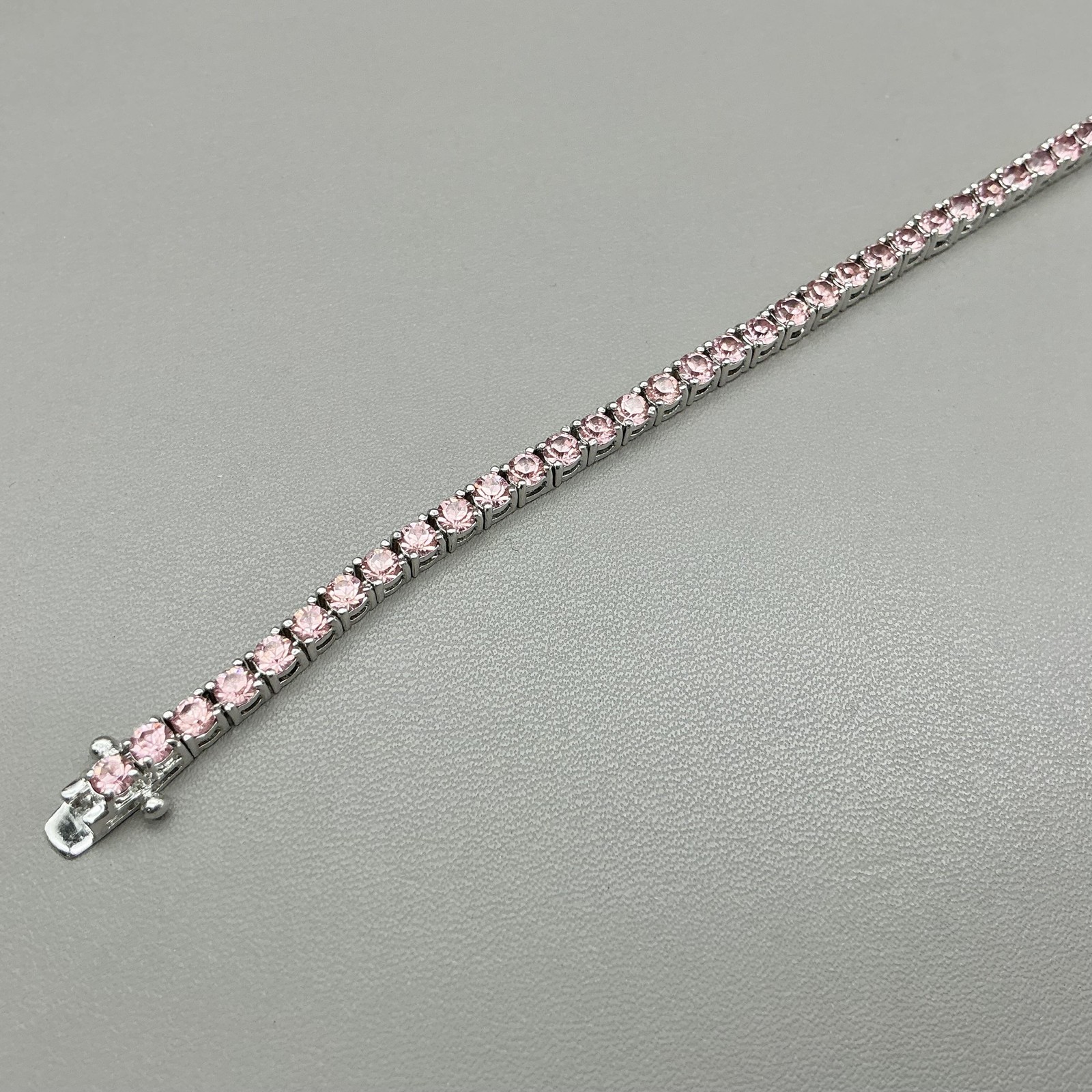 Joan Rivers Bracelet Pink Crystal Tennis Silver Tone Box Clasp Jewelry 8 Inch