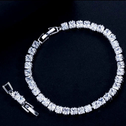 18k White Gold Filled Tennis Bracelet Made Simulated Diamond Princess-Cut