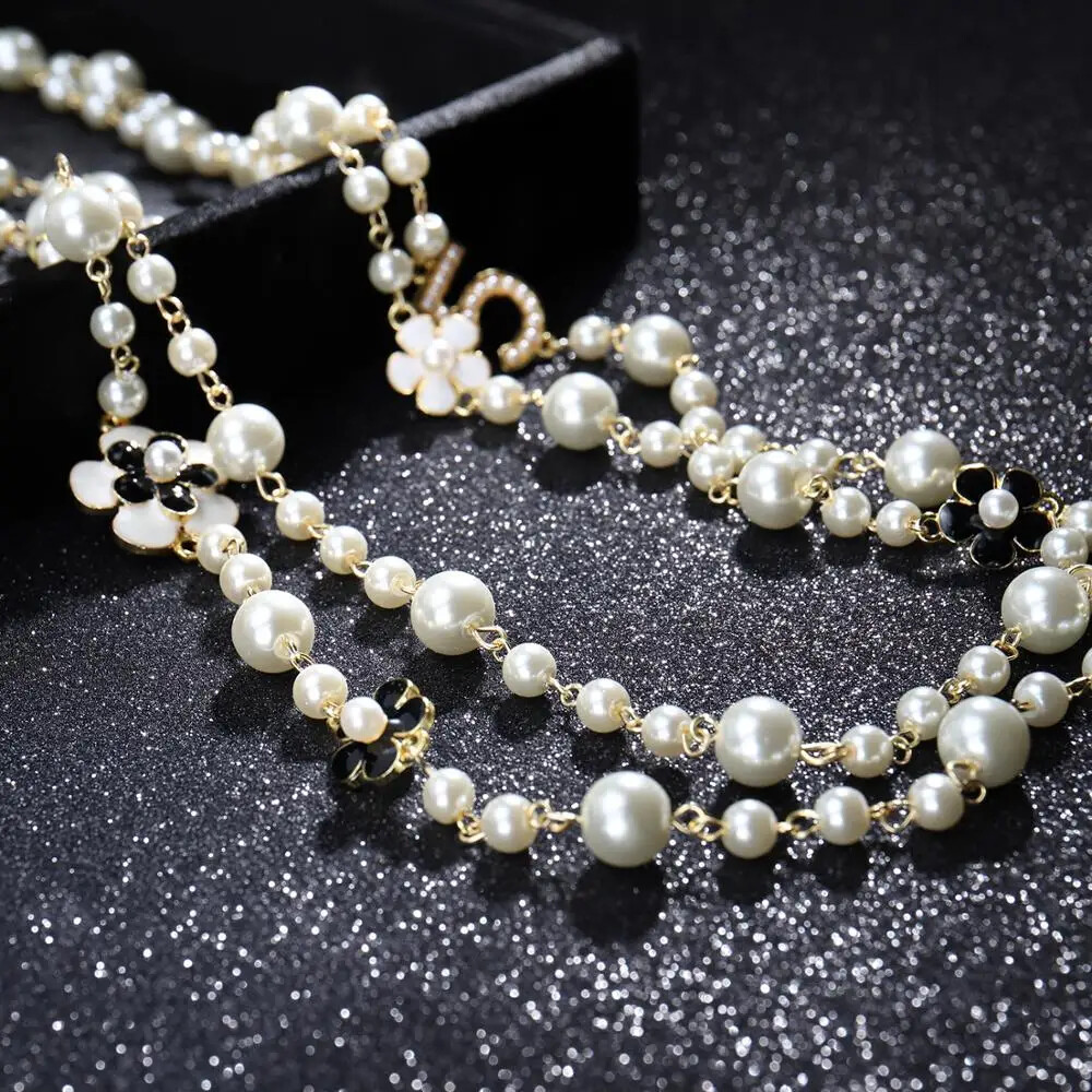 Long Simulated Pearl Necklace Double-strand Beaded Sweater Chain Party Jewellery