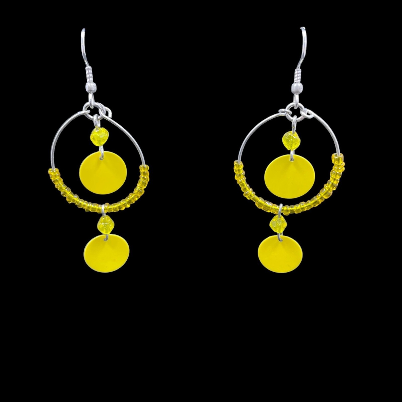 Yellow Wrap Around Beaded Disc Statement Necklace Earrings Set Boho Festival