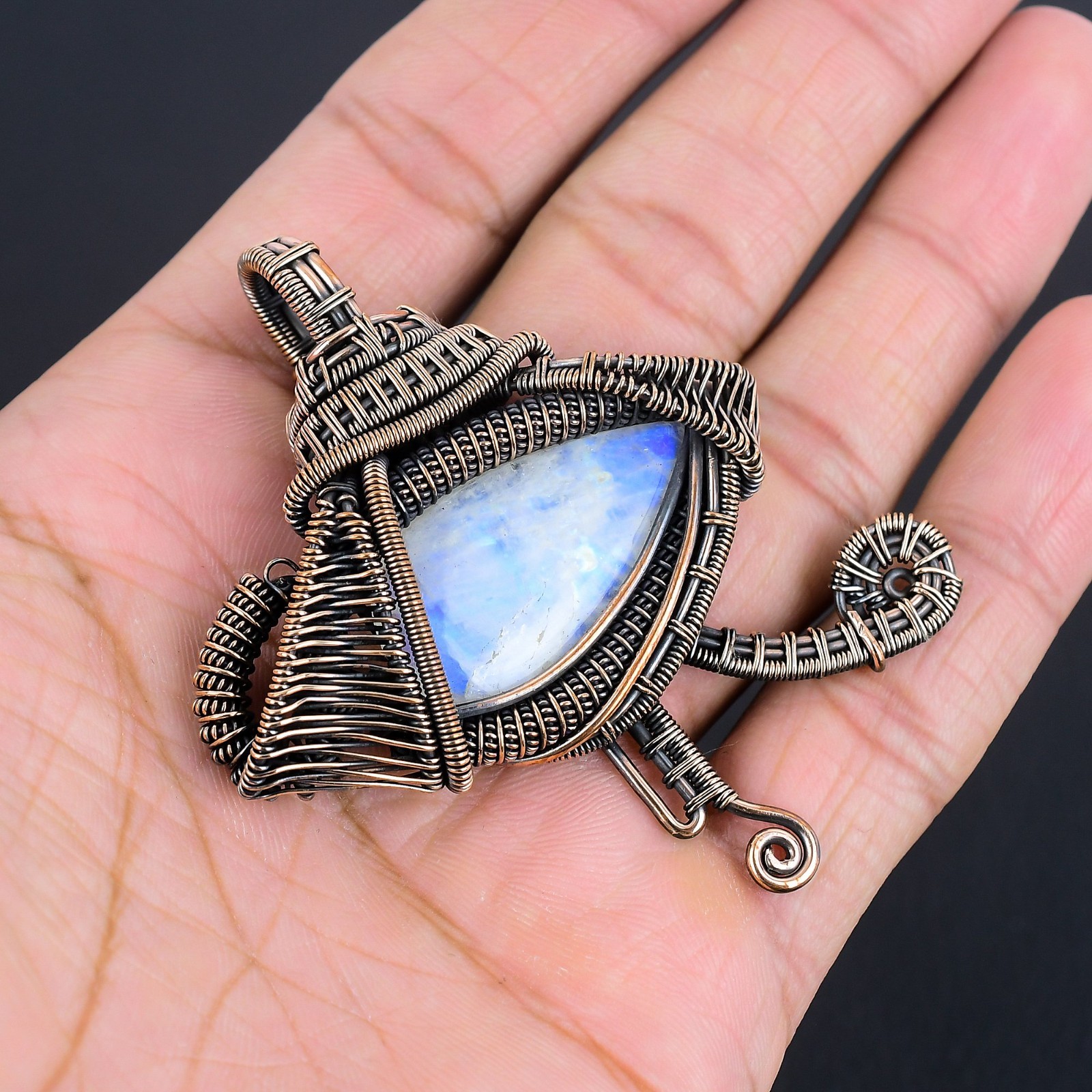 Rainbow Moonstone Handmade Gemstones Copper Wire Wrap Beautiful Pendant Jewelry