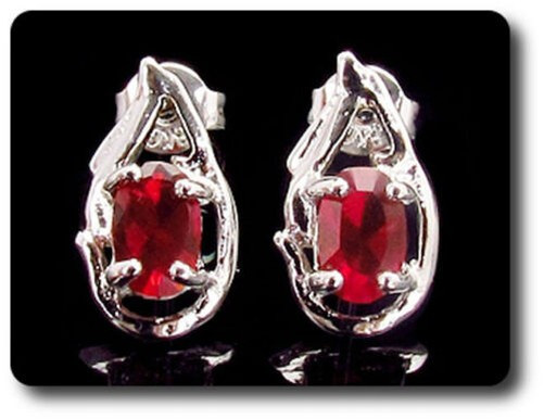 Earrings Ruby 0 3/32×0 9/32in Gold Plated White 18 K-Swiss