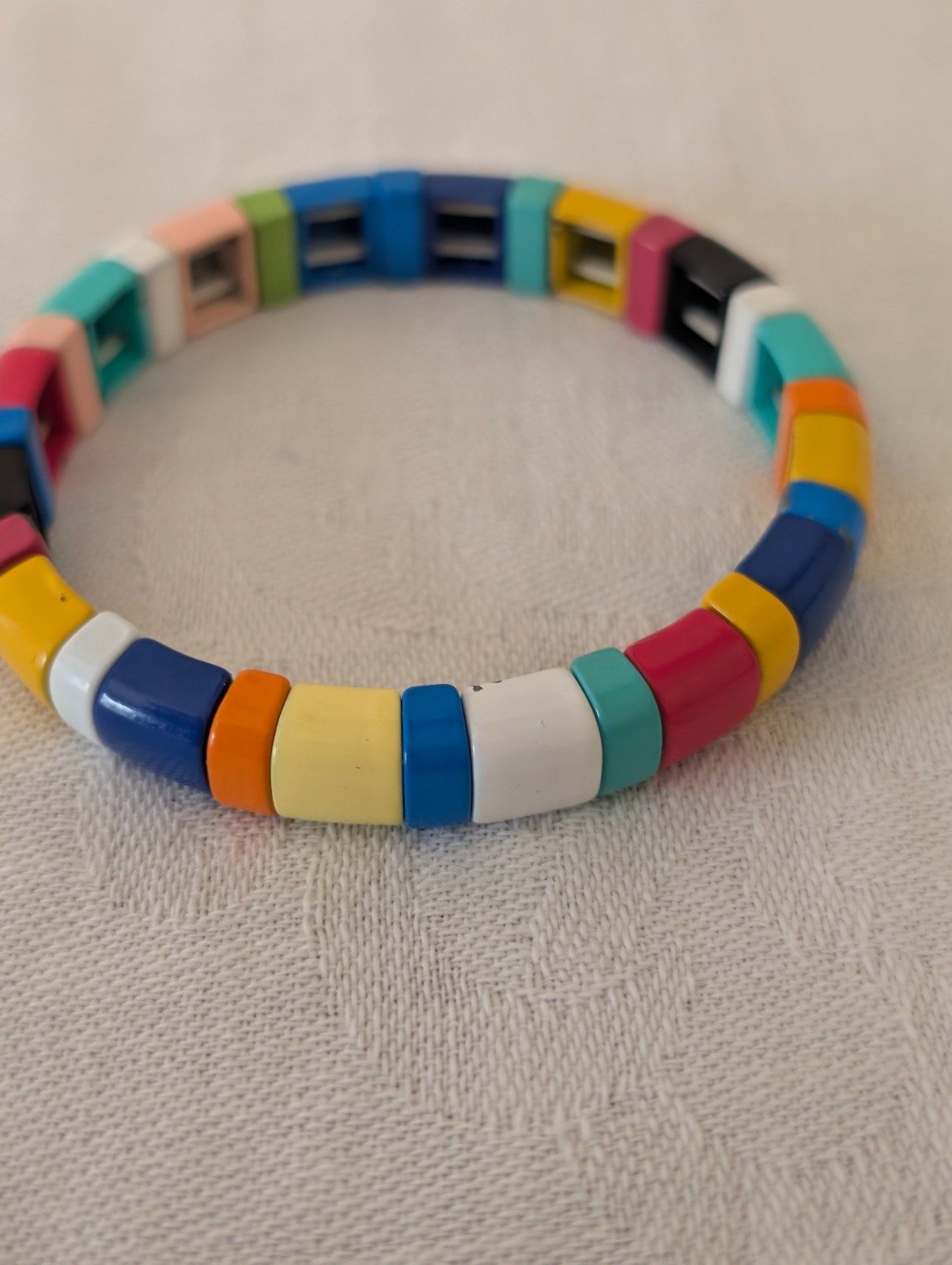 Enamel Tile Bracelet Colorful Ceramic Tila Beads Elastic Cuff Bracelet