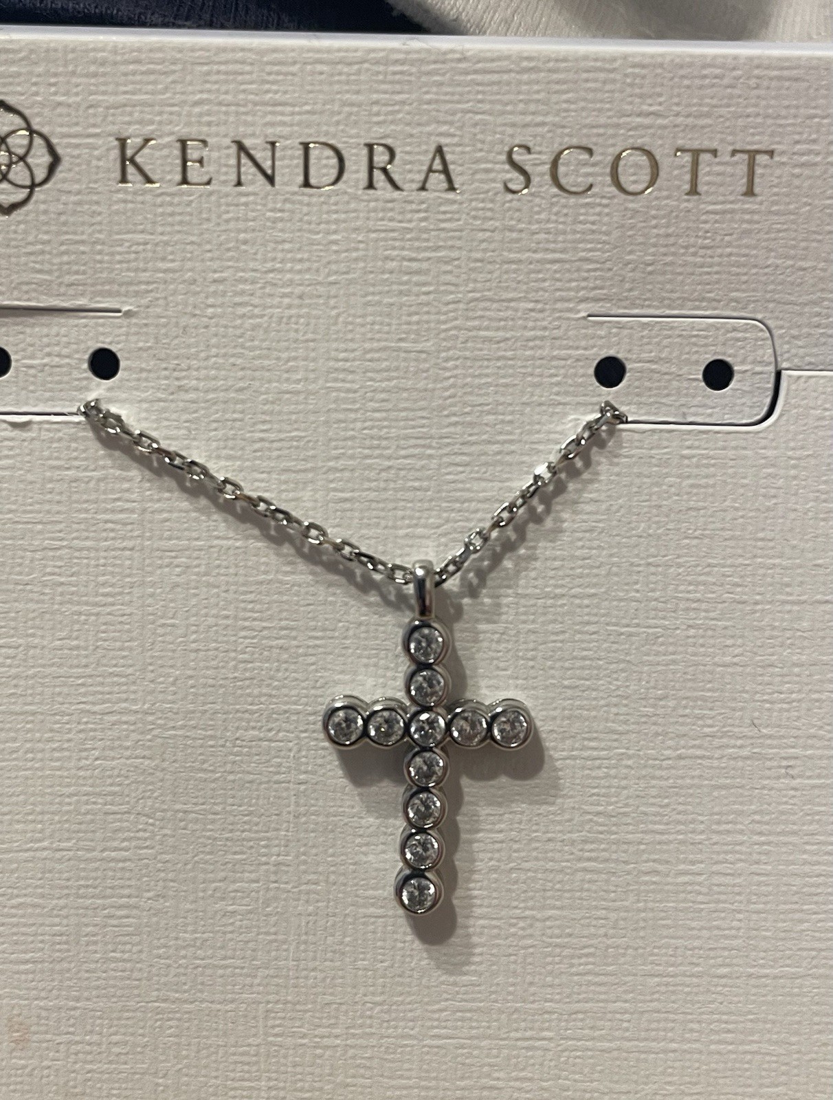 Kendra Scott Silver Crystal Cross Pendant Necklace, Cable Chain Religious Charm