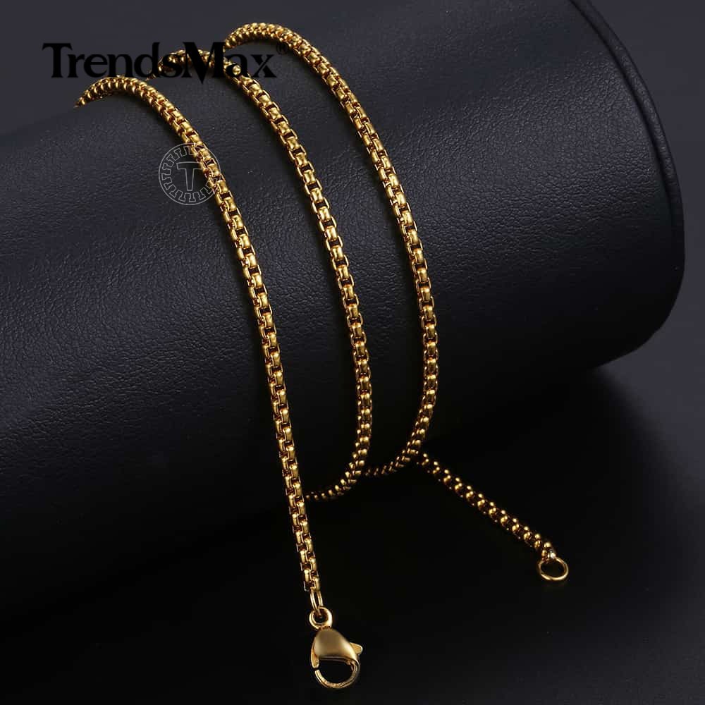 14K Gold Plated Rectangle Letter A-Z Pendant Necklaces (Curb/Box Chains+Charm)