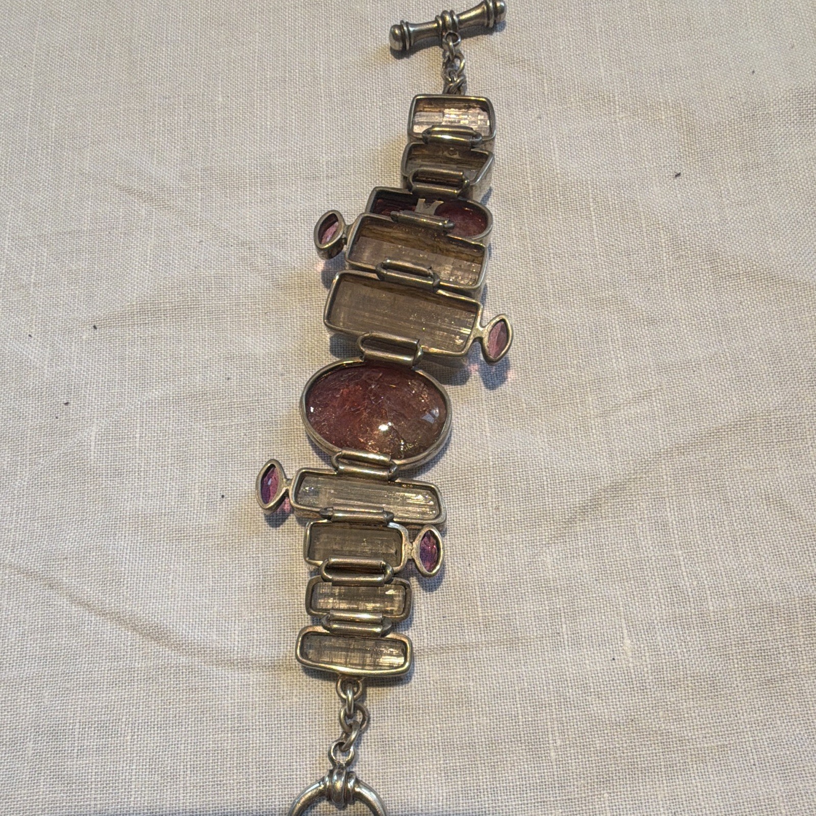 Pink tourmaline silver Link Bracelet Toggle Clasp