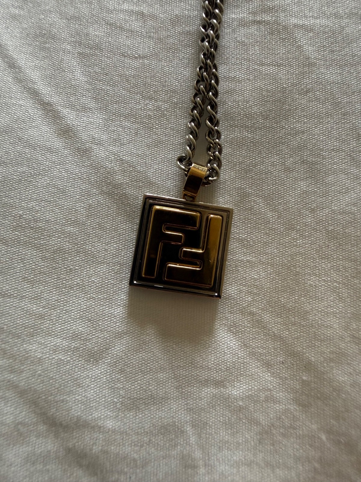 Fendi Silver Gold Tone Metal Pendant Necklace 23.6 in