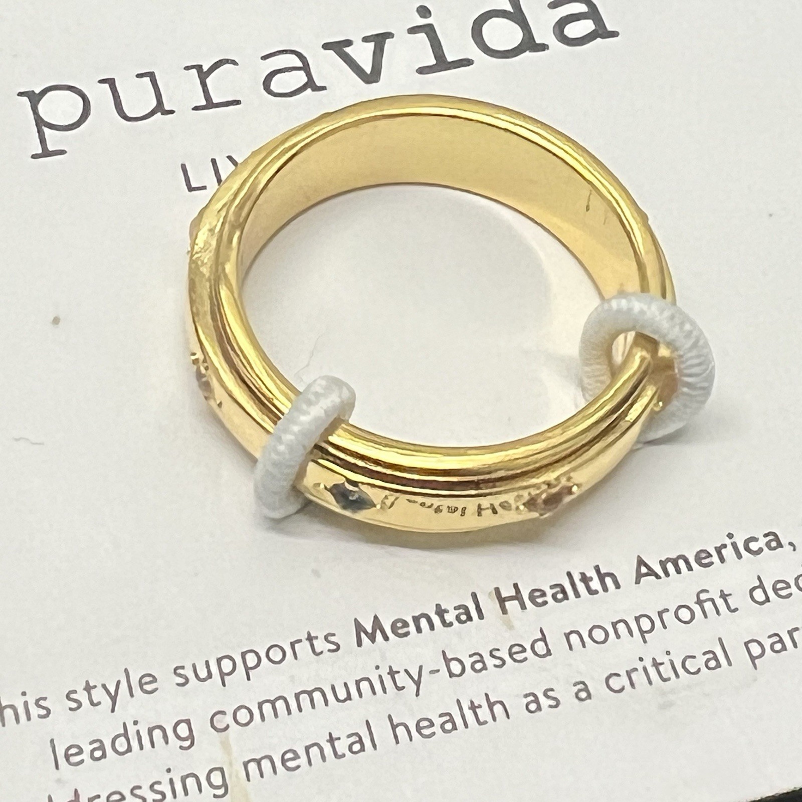 Puravida Mental Health Awareness Fidget spin Ring 9 10 NEW Gold tone Band stones