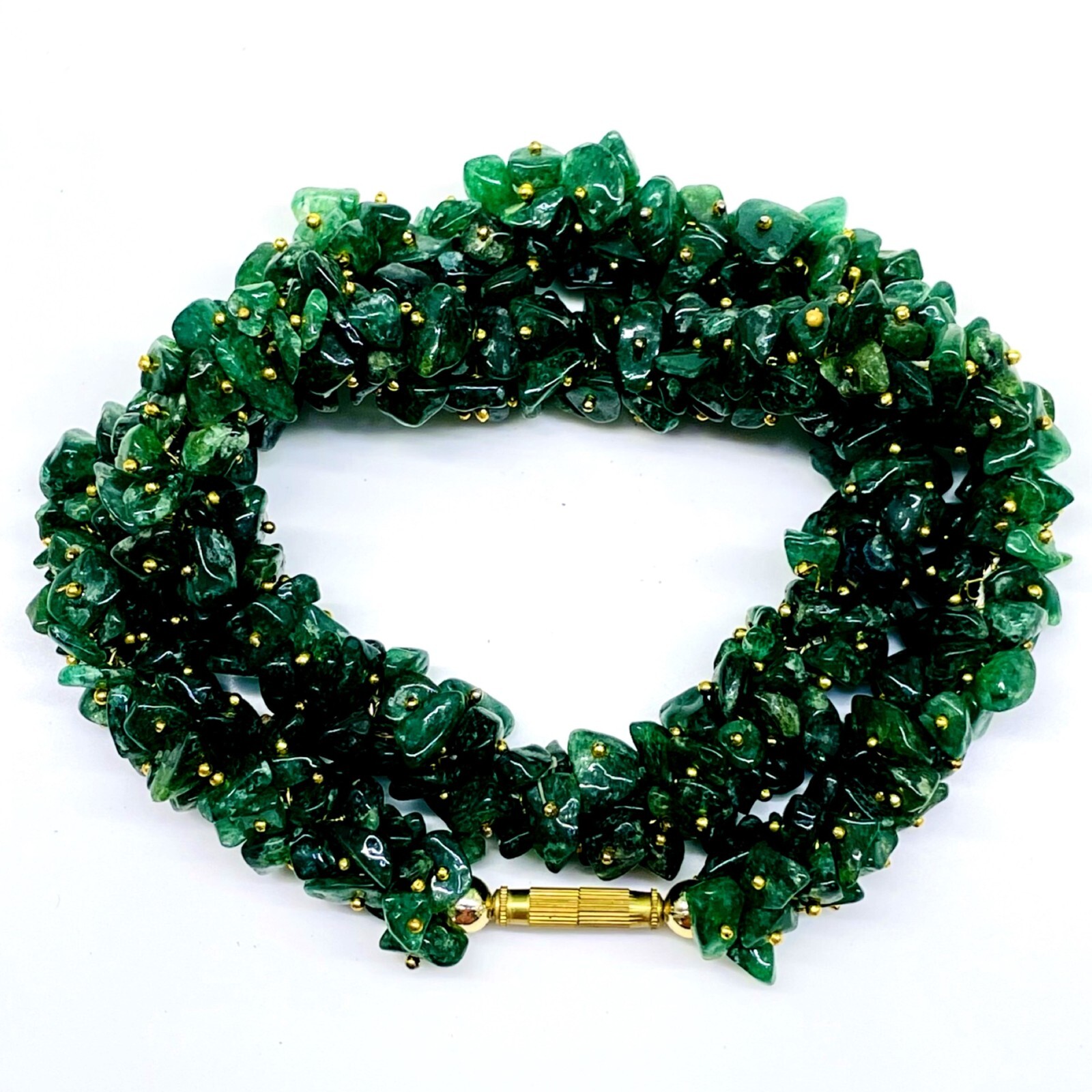 18 Inch Natural Aventurine Quartz Rich Green Boutique Designer Beaded Necklace