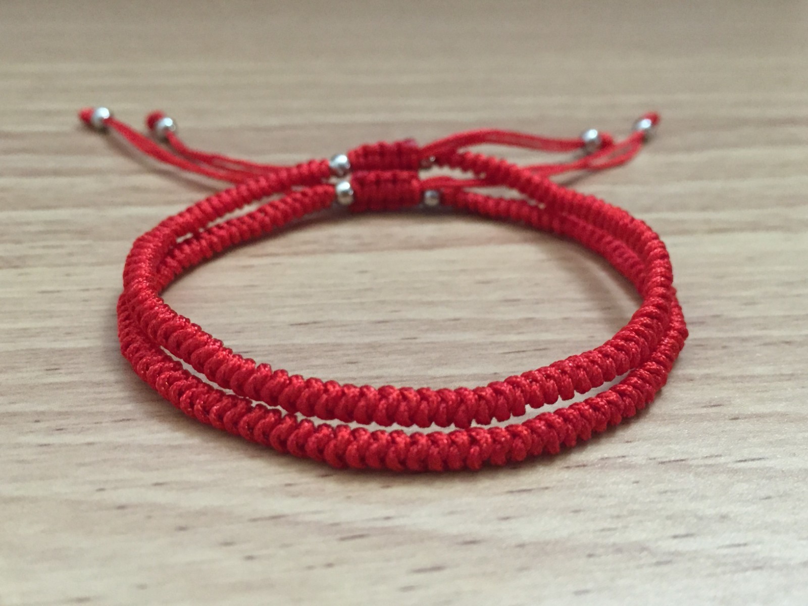 2PCS COUPLE SET – Lucky Red String Silver Adjustable Braided Shamballa Bracelet