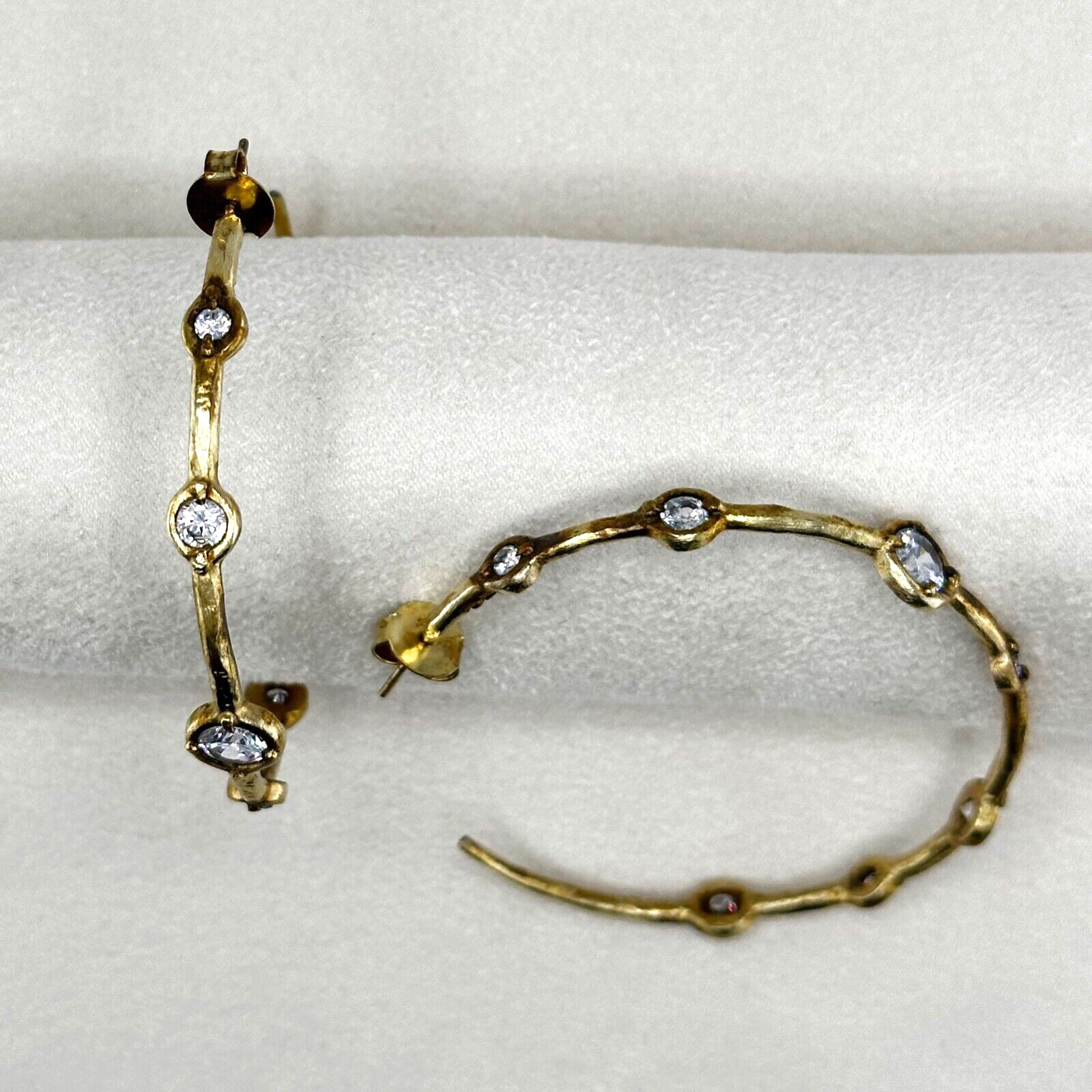 Jennifer Miller | Hammered 14k Gold Plated | Crystal Hoop Earrings
