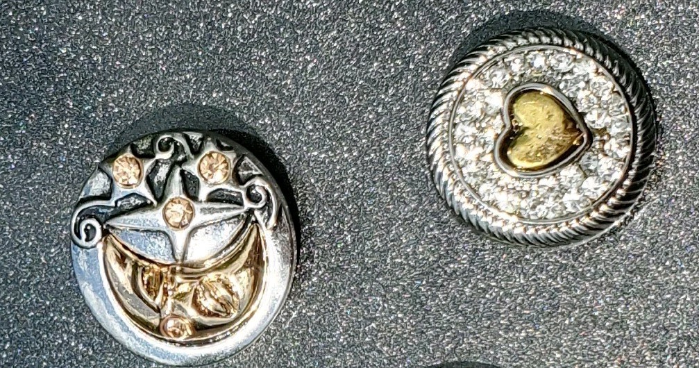 Silver with gold accent 18mm Snap. Star moon heart Button