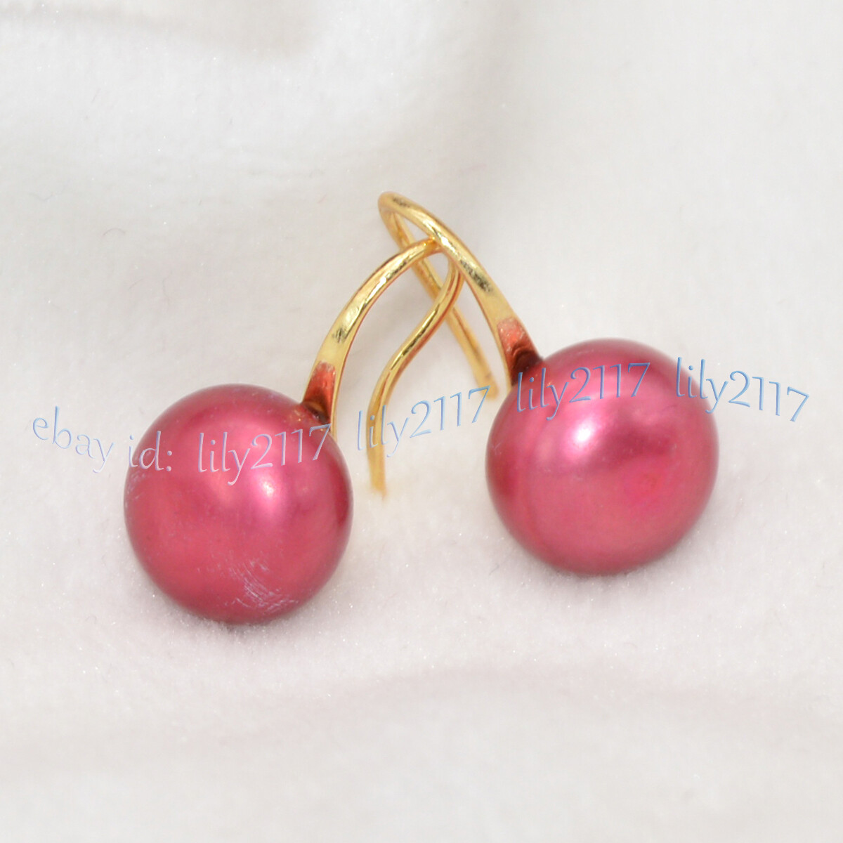 11-12mm Genuine Natural Deep Red Akoya Freshwater Pearl Dangle Hook Earrings
