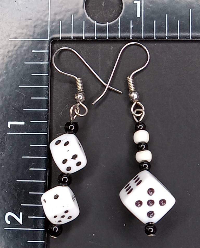 White Die Dice Pierced Earrings
