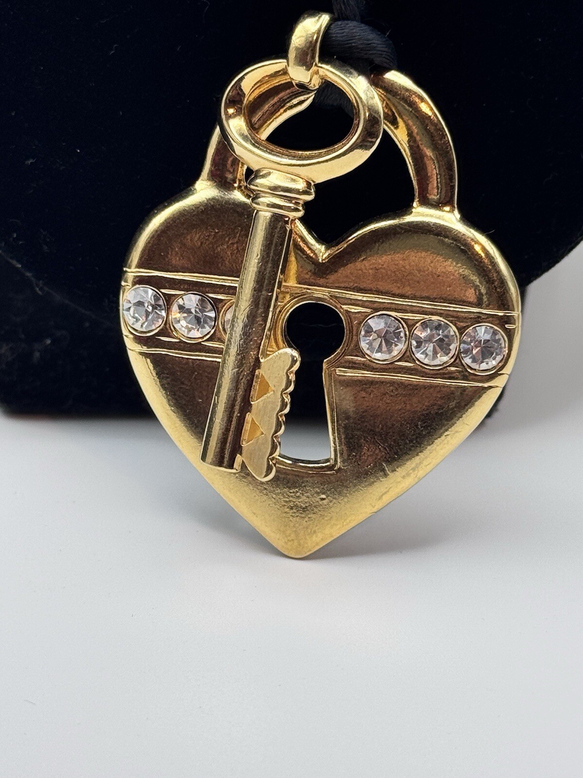 Avon Heart And Key Gold Tone Whit Rhinestone 36” Long Necklace- Avon Necklace