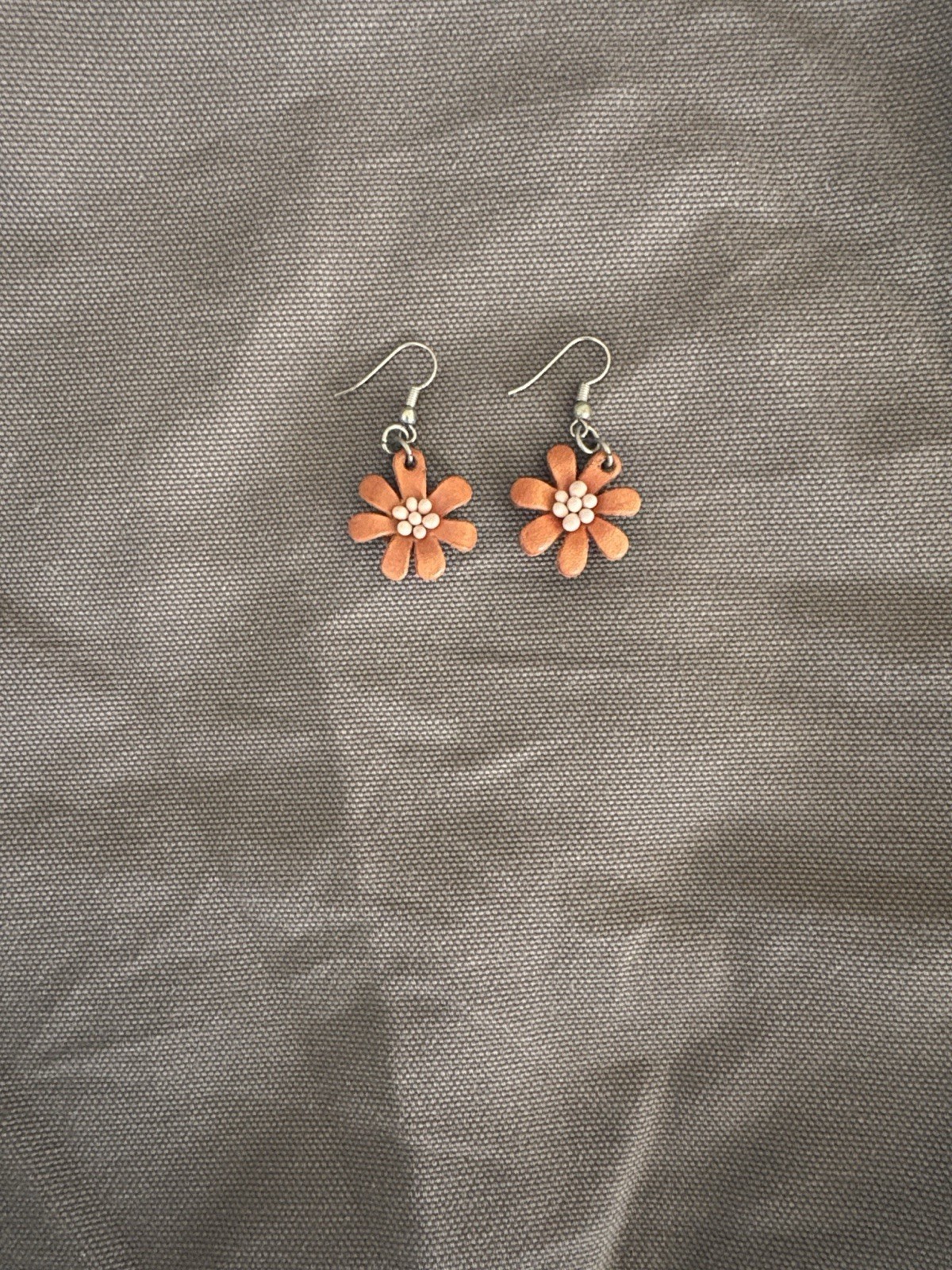 Handmade Brown Leather Flower Earrings. Cute For Tea Parties Casual Brunch Fun