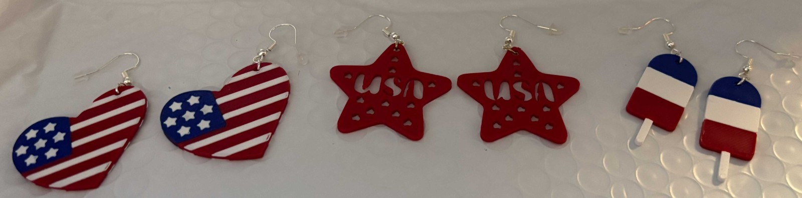 4th of July Earrings 3 Pair Set USA Flag Heart Star Ice Pop Patriotic