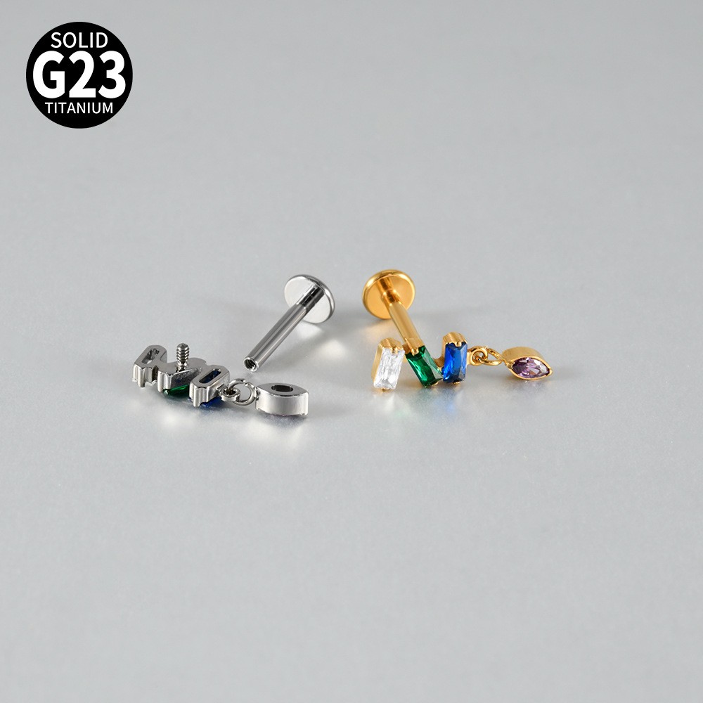 G23 Titanium Cartilage Stud Earring 16G Star/Chain Drop Labret Stud Ear Piercing