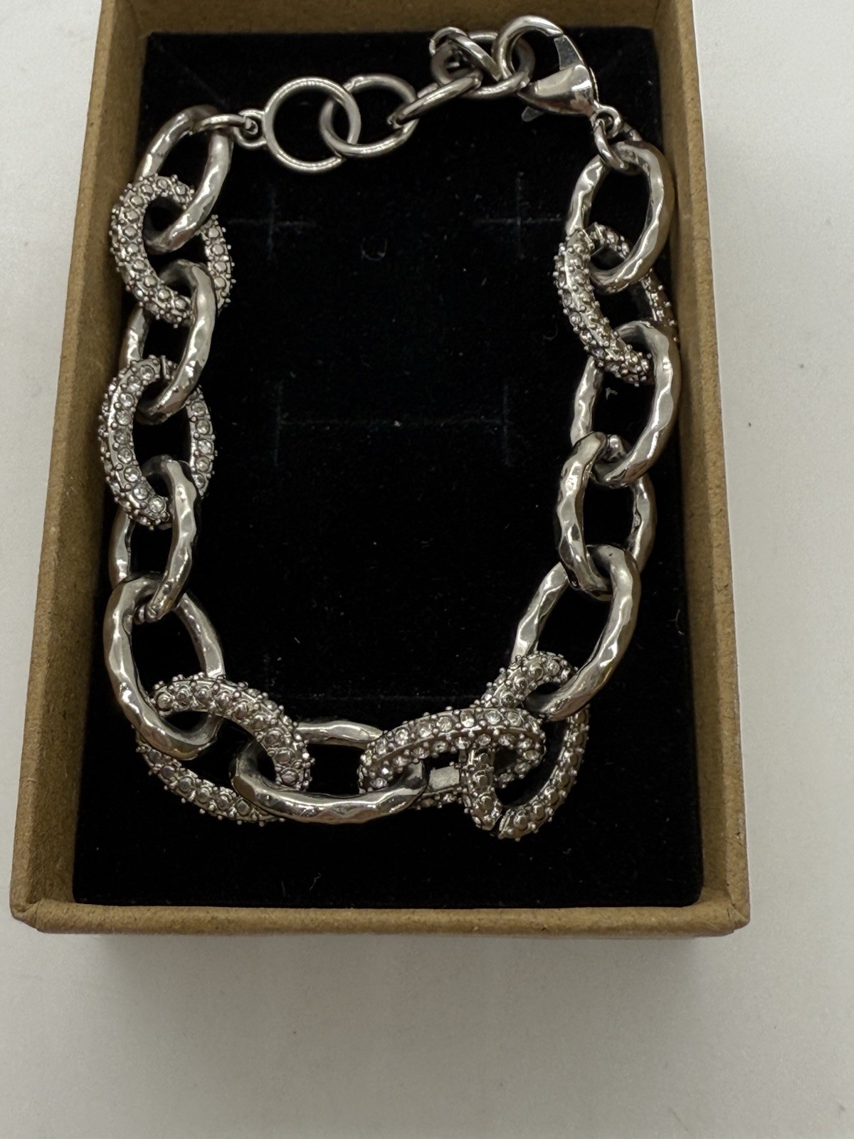 Stella & Dot Christina Bracelet Pave Rhinestone Silver Tone Link 7-8 Inch