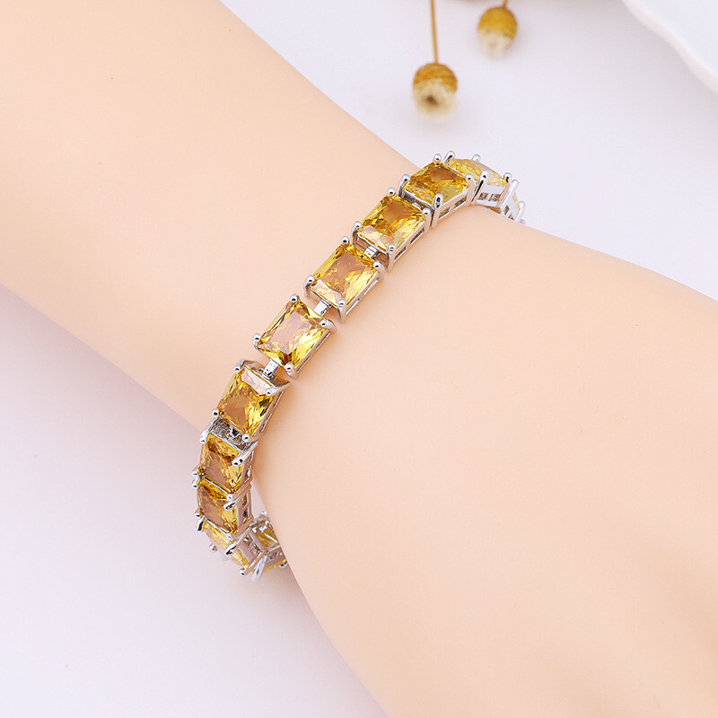 New Handmade Women Party Xmas Jewelry Gifts Yellow Citrine Gems Bracelets Gold