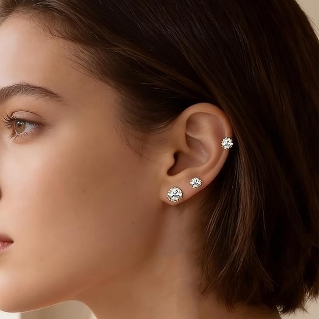 5 Pairs Stainless Steel Stud Earrings Set Silver 14K Gold Plated Stud Earrings 3
