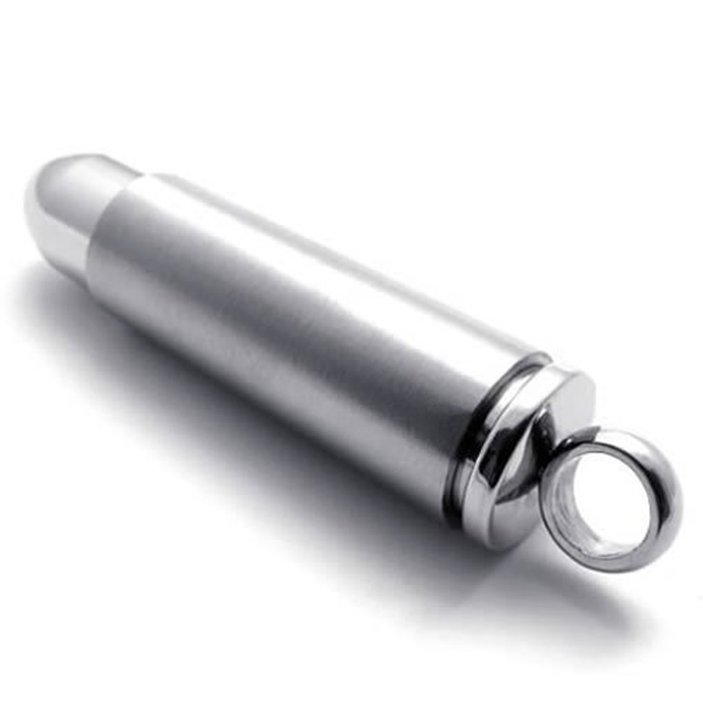 Cremation Stainless Steel Bullet Urn Necklace Ash Keepsake Memorial Pendant Mens