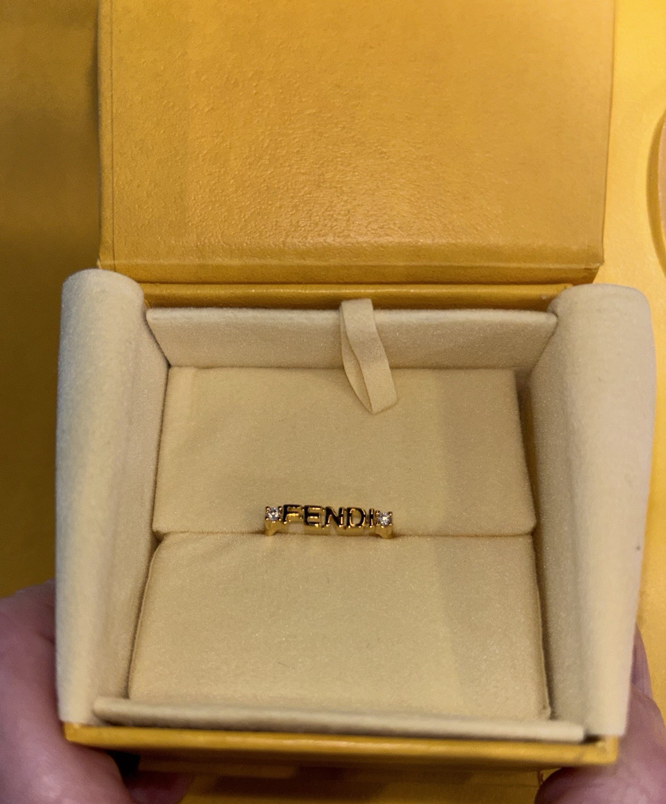 AUTHENTIC Fendi Size 7 Graphic Logo Crystal Ring W/ COA Box & Bag Beautiful!