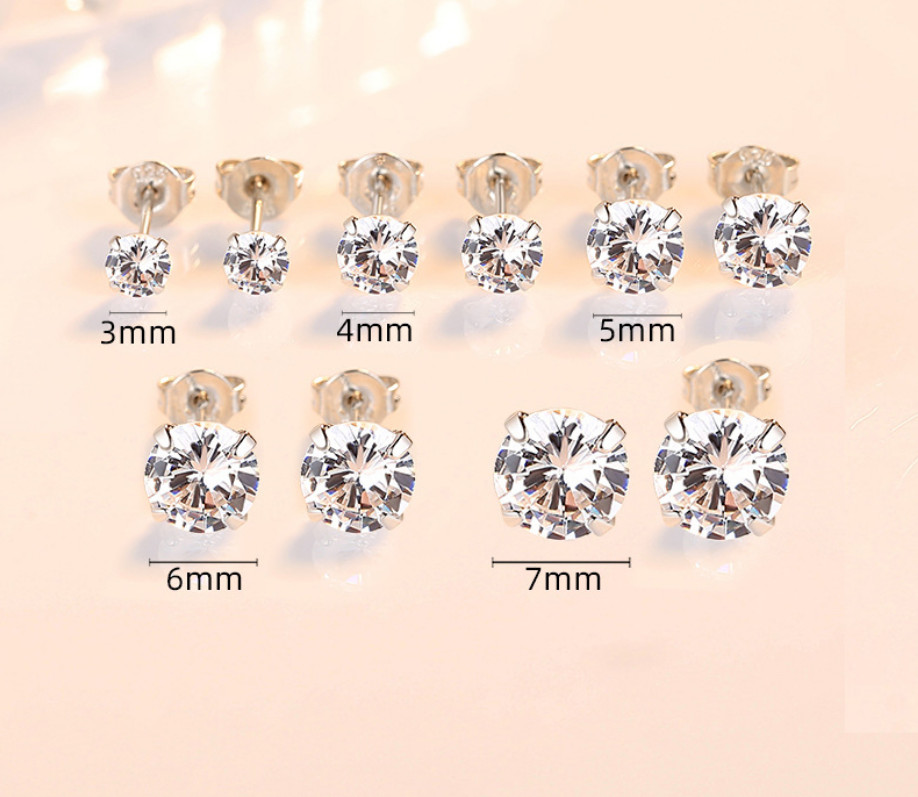 GENUINE SOLID 925 STERLING SILVER CUBIC ZIRCONIA STUD EARRINGS 2-8mm WOMEN PE24
